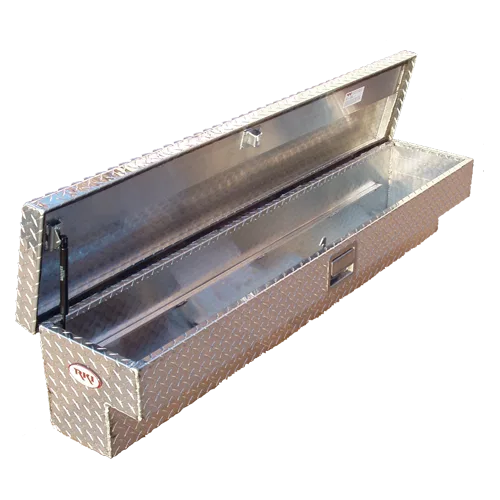 61SA – RKI Tool Box, Side Mount Single Lid Diamond Tread Silver Aluminum 62 Inch Length x 13-11/16 Inch Top/ 8 Inch B...